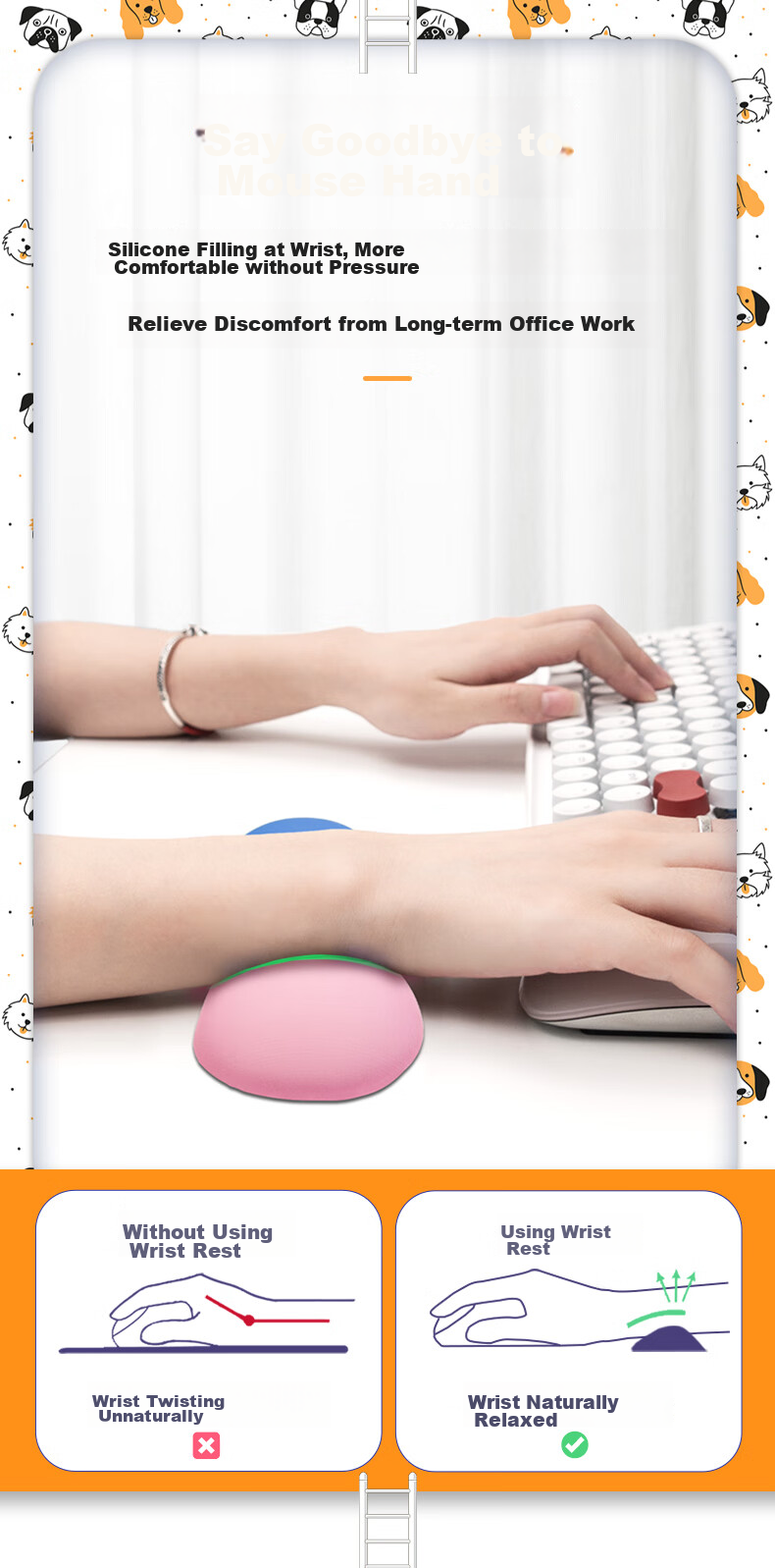 EXCO Corgi Mouse Hand Rest Wrist Pad Silicone Large Wrist Support Cute Cartoon Mouse Pad Wrist Guard Laptop Keyboard Gaming Hand Pad Wrist Rest 8788 7