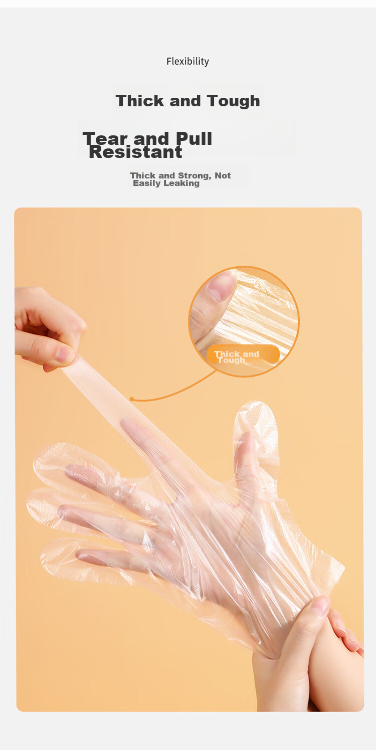 MARYYA Disposable Gloves, 200 Pieces, Food-Grade Pull-Out Plastic PE Thickened Leak-Proof Household Kitchen Transparent Film 6