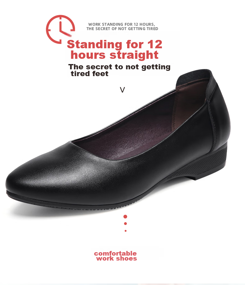 Chuwang Comfortable Leather Shoes for Women, Kitchen And Restaurant Waitress Work Shoes, Flat Spring And Summer Style 2002 Black Size 39 1