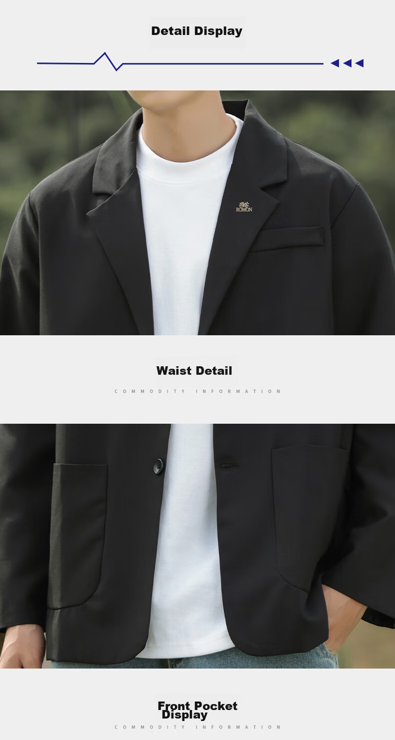 ROMON Men's Suit, Spring And Autumn Fashion, Loose-Fitting Lapel, Business Single Suit Jacket, Casual Blazer, XF01 Black, 4XL 12