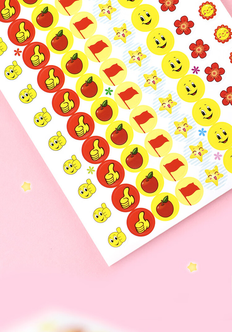 Yuhe Reward Stickers, Praise Stickers for Primary School And Kindergarten Students, Self-Adhesive Small Stickers, Red Flower Thumb Smiley Face Journal Stickers, Children's Prizes, 50 Pieces, Mixed Assortment Pack 5207 6