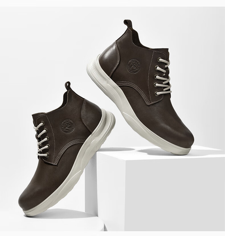 MELLEN British Style Versatile Mid-Top Leather Boots Retro Trendy Boots for Men Thick-Soled MYD67691 Light Brown 37 8