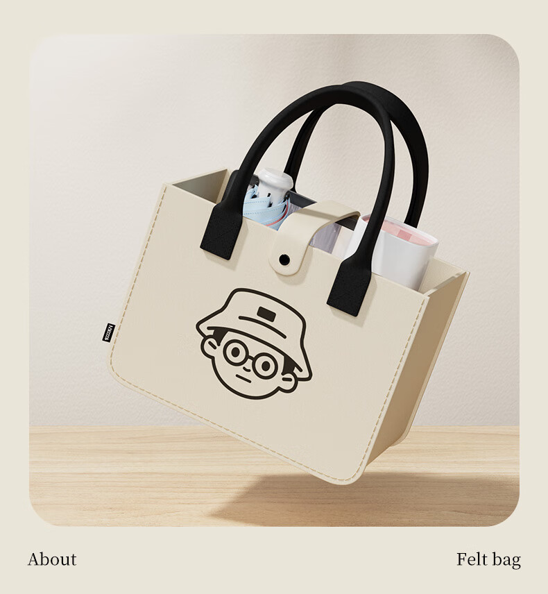 Siwangongli Felt Handbag, Portable Commuter Tote Bag, Canvas Bag, Simple College Student Shopping Storage Bag, Large Capacity Gift Bag 5