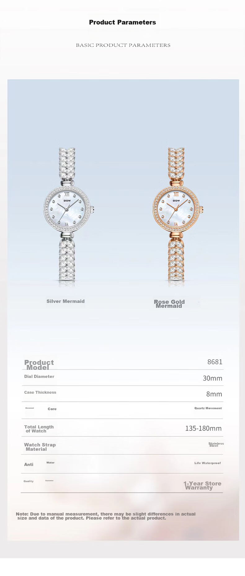 DOM Ju Jingyi's Same Style Mermaid Watch, Women's Light Luxury Exquisite Niche Small Dial, New Year's Day Gift for Girls 8
