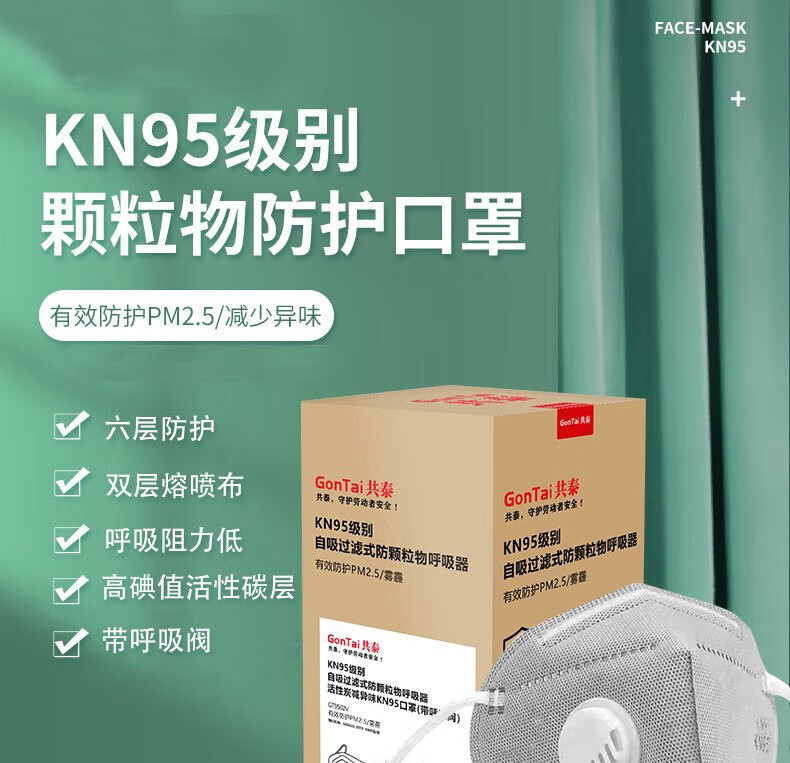 Gongtai KN95 Dust-Proof Activated Carbon Mask with Breathing Valve, Anti-Influenza Industrial Gray Dust Breathable GT9502V 30 Pieces 1
