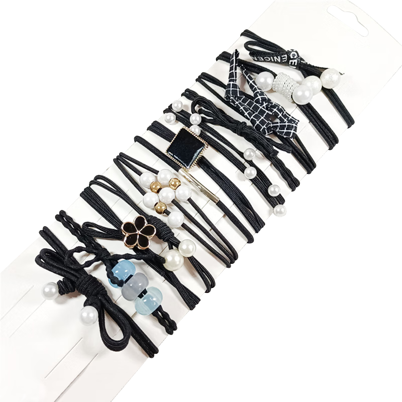 UPLUS Korean-Style Fresh High-Elasticity Hair Ties, Rubber Bands for Ponytails, Classic Black, 12 Pieces