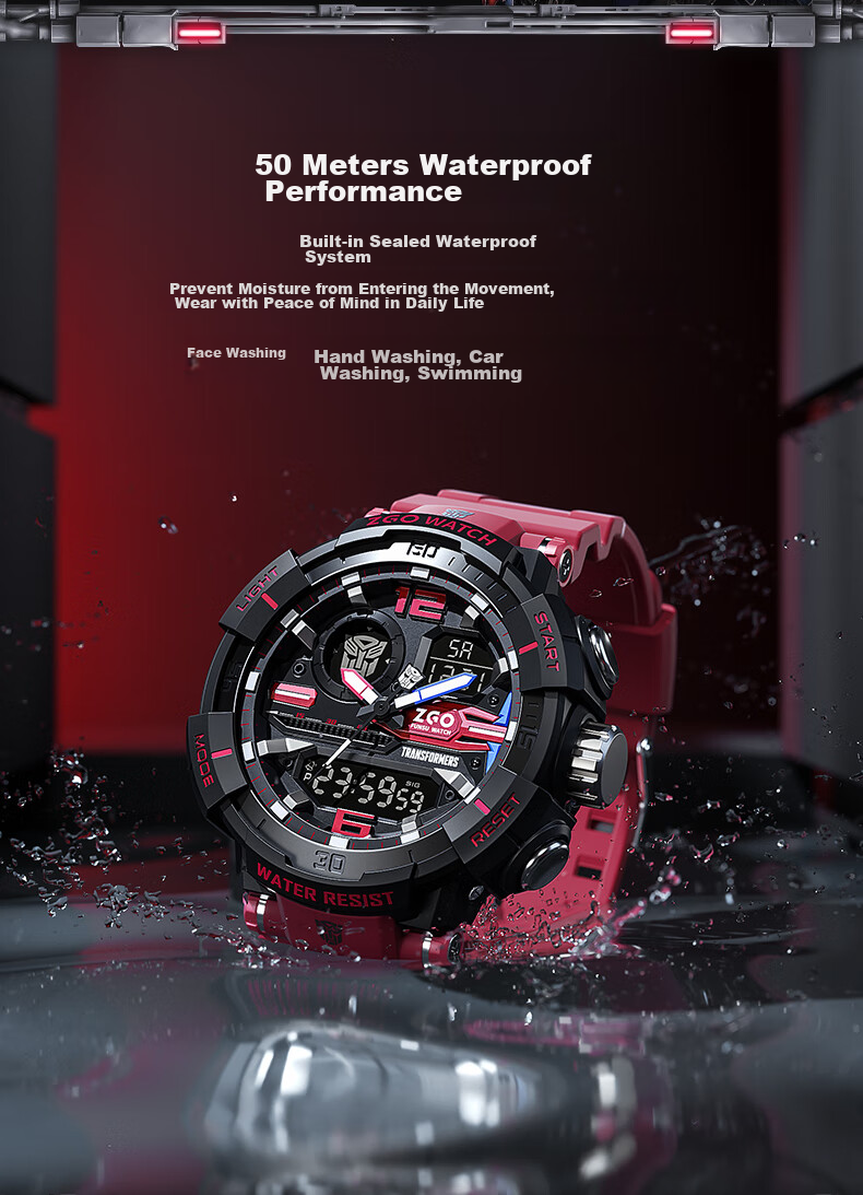 ZGO Birthday Gift Electronic Watch for Men, Students, Middle And High School Teenagers, Multifunctional Sports Watch 8981 Red 12