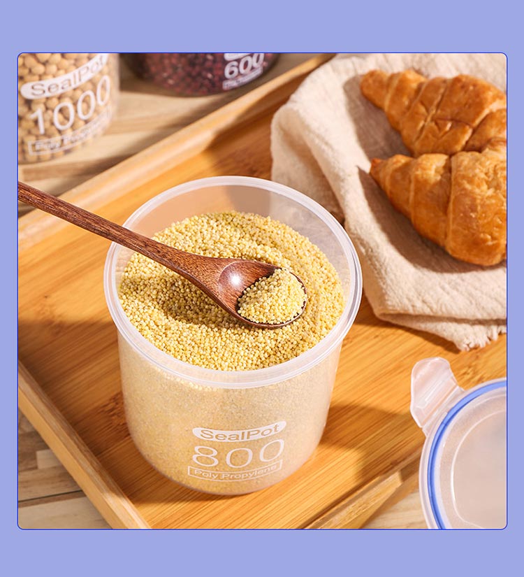Baijie Five-Grain Sealed Food-Grade Plastic Storage Jars, Moisture-Proof Rice Buckets for Dry Goods, Nuts, and Tea, 900ml, Set of 5 3