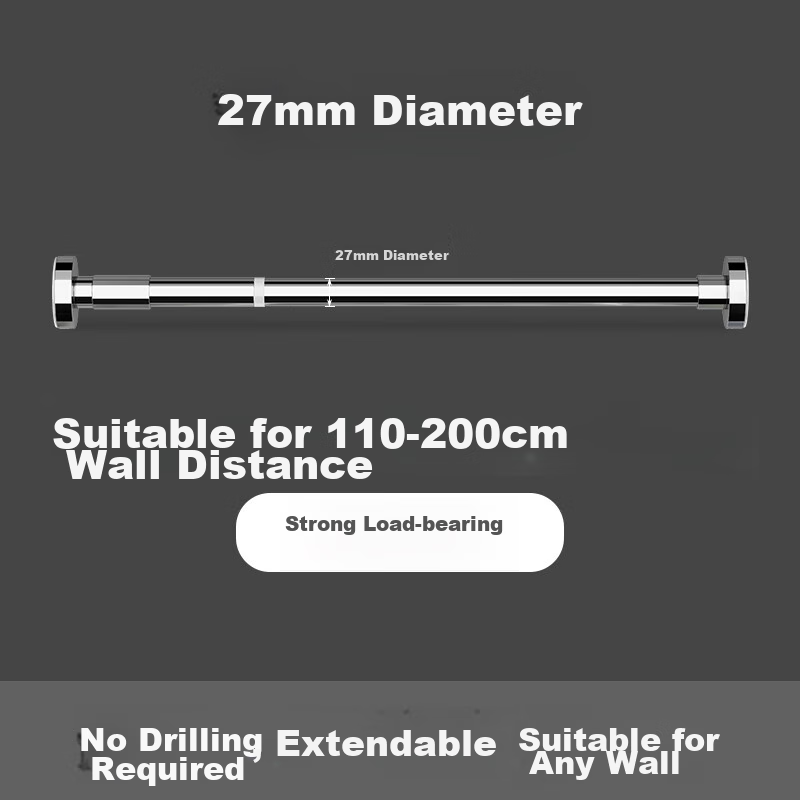 MUYA Stainless Steel Telescopic Rod, Clothes Drying Rack, No Drilling Required, Balcony Bathroom Shower Curtain Rod, Wardrobe Support Pole