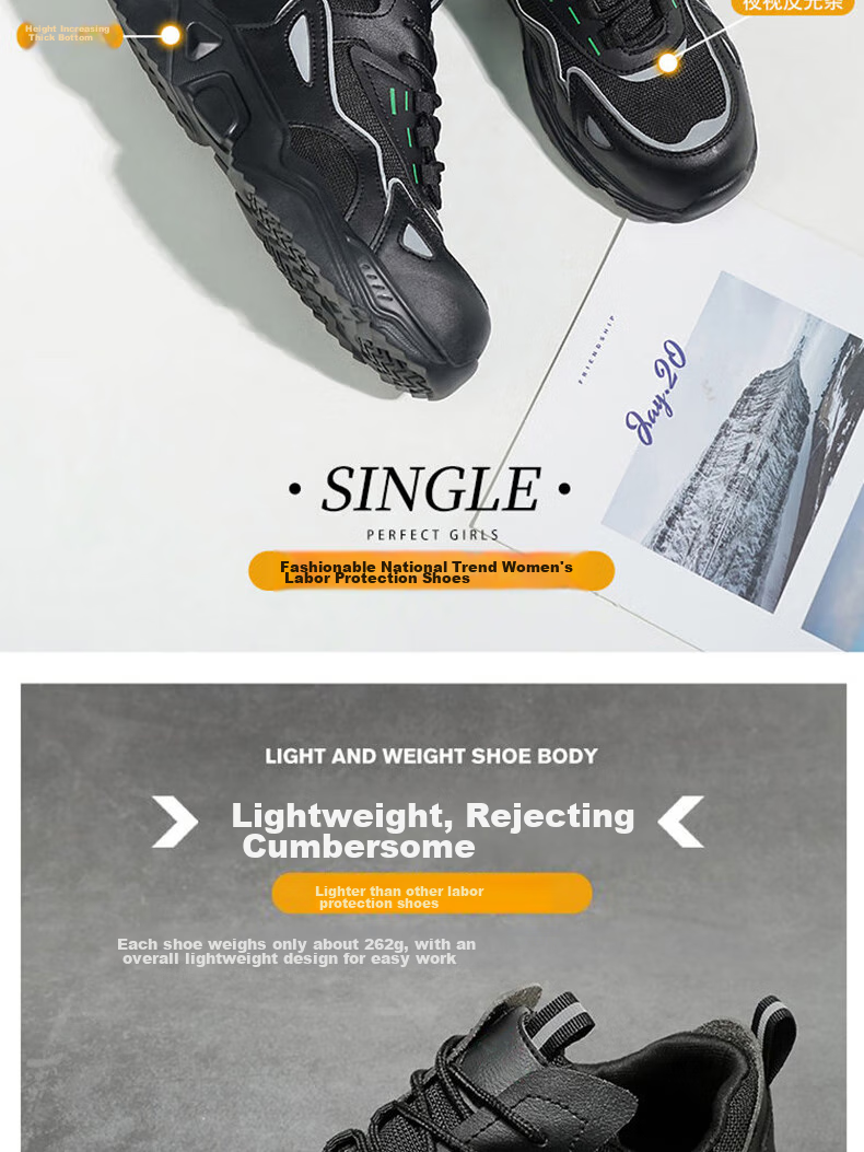 LAOGUANJIA Women's Safety Shoes, Small Size, Lightweight, Breathable, Steel Toe, Comfortable, Anti-Smashing, Anti-Puncture Work Safety Shoes, Solid Wear-Resistant, Size 36 3
