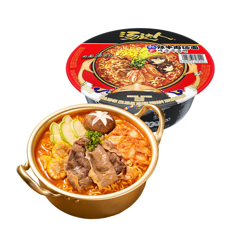 统一 方便面 汤达人 韩式辣牛肉 碗面 127g*12碗 整箱批发