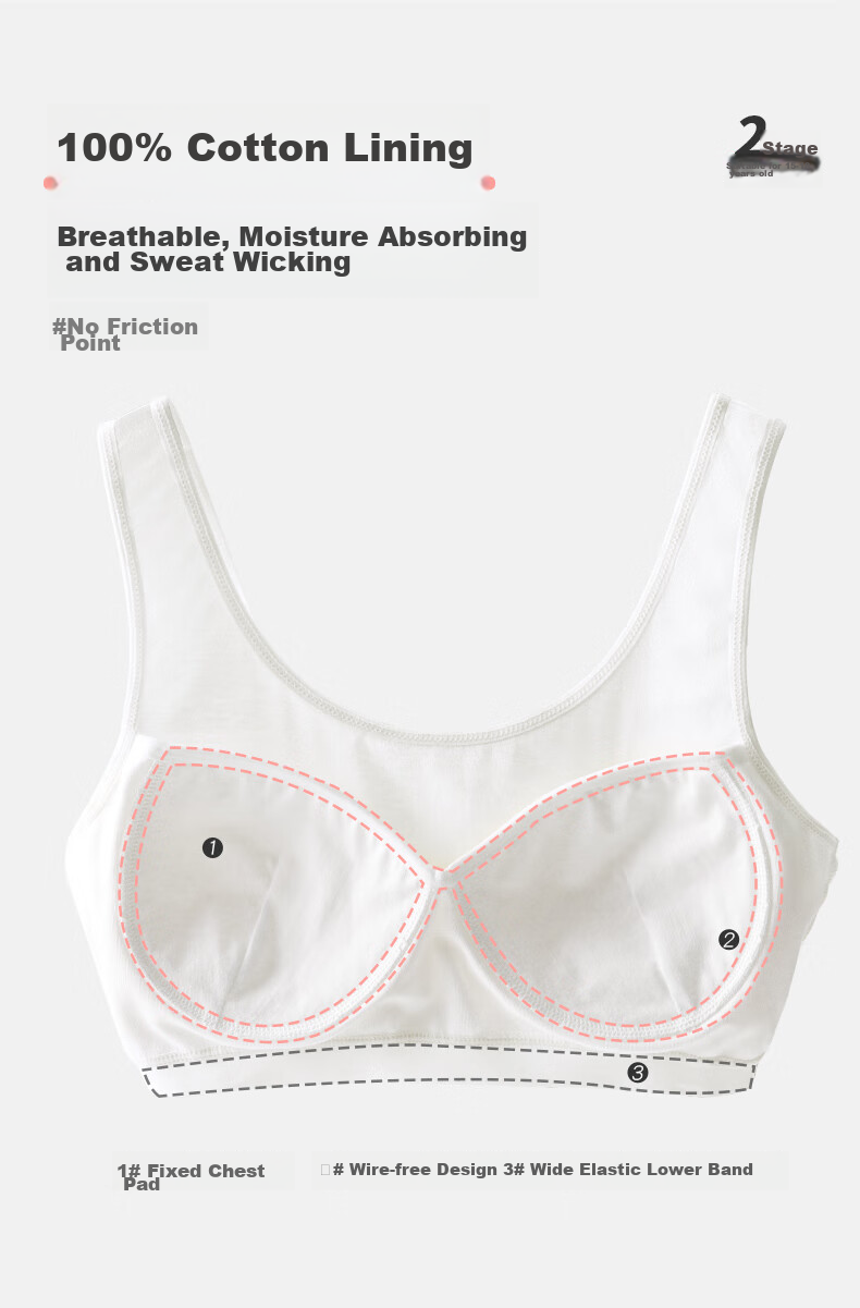 Ailier &ouluola Girls' Underwear, Bra for Ages 15-18, High School Pure Cotton, Puberty, Middle School Teenagers, Adolescent Girls, Student Bras, Size 75B 5