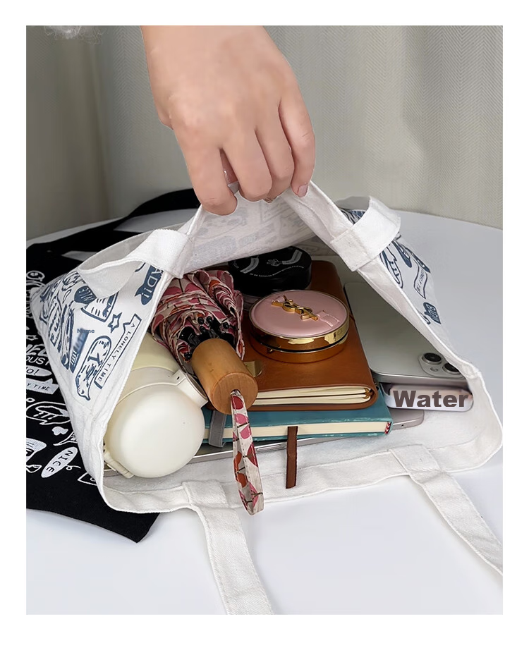 Right Away Canvas Bag, Women's Handbag, Shopping Tote Bag, Eco-Friendly Bag, Large Capacity, for Female Students, Big Size Fabric Bag 14