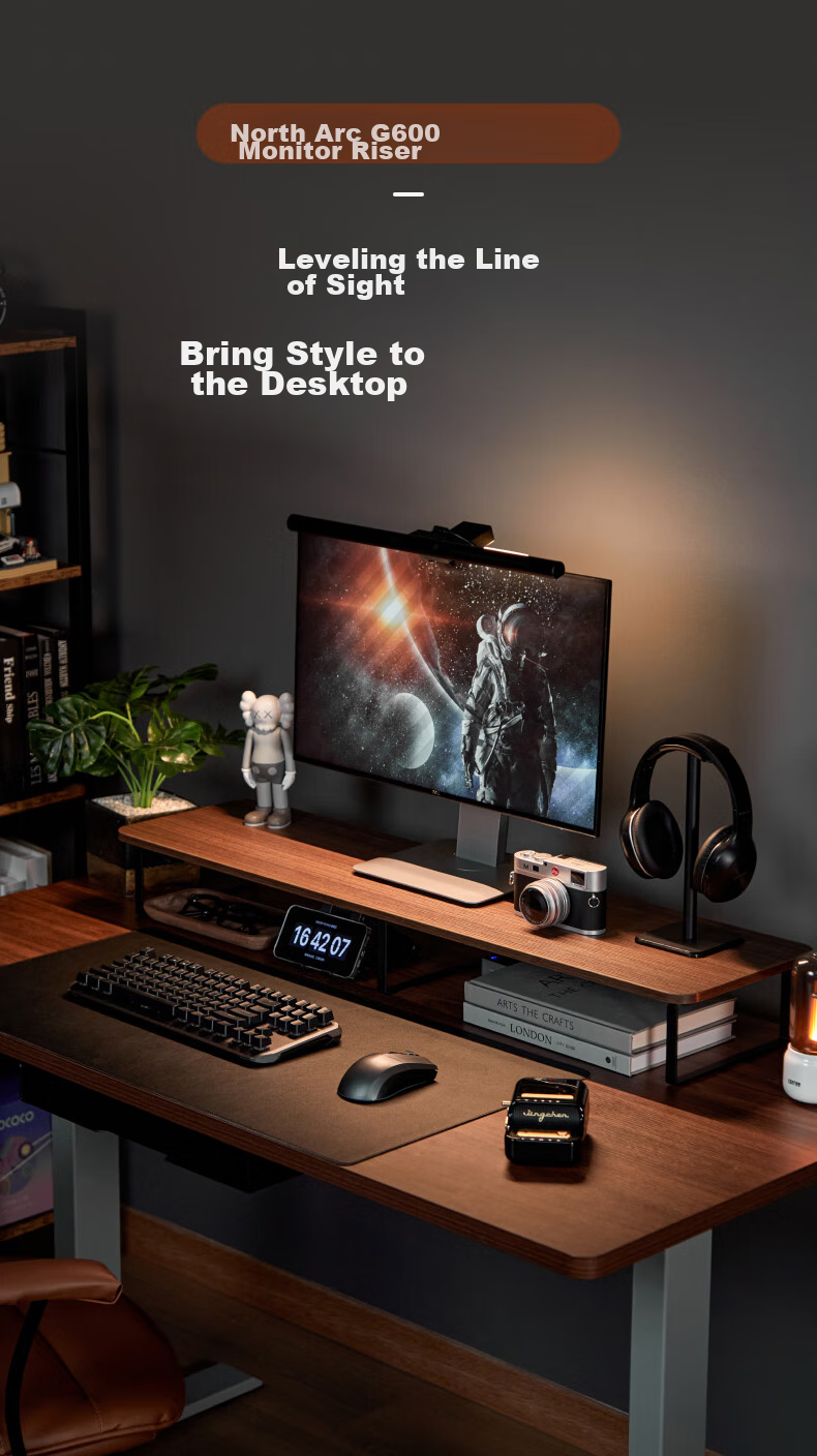 Brateck Beihu Monitor Riser Stand, Display Stand, Desktop Computer Stand, Laptop Stand with Storage Rack, G600 Black Wood Grai 2