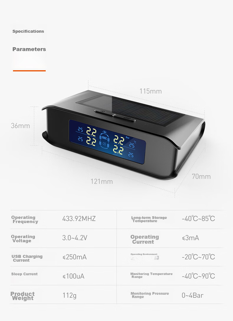 Victon Tire Pressure Monitoring System, External, Tire Pressure Gauge, Solar-Powered Wireless, Color Screen, T7LC, Black 10