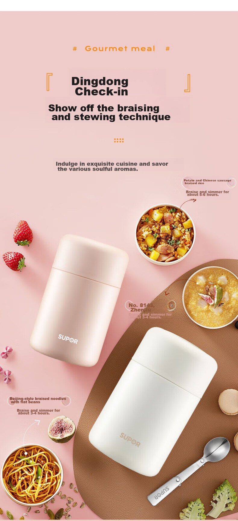 SUPOR Thermal Food Jar, 316L Stainless Steel Vacuum Insulated Pot, Vacuum Lunch Box for Men And Women, 800ML, Pink 6