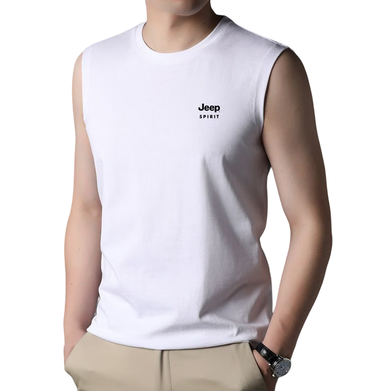 JEEP SPIRIT Cotton Tank Top for Men, Summer Round Neck Sleeveless Tee, Men's Wearable Elastic Undershirt, Black, 3XL