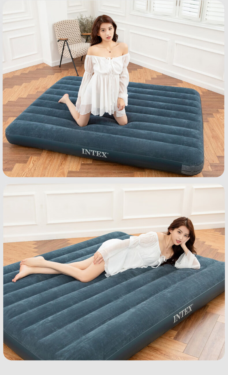 INTEX Double Inflatable Air Mattress, Home Floor Sleeping Pad, Camping Car Sleeping Mat for Two People, 152cm Wide, 64/7 Inch Thick 12