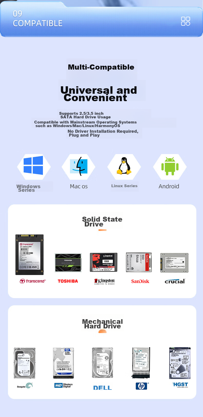 UNITEK Dual-Bay Full Aluminum Mechanical SSD Expansion Enclosure, Compatible with 2.5/3.5 Inch SSDs, USB 3.0 High-Speed to SATA Interface, External Hard Drive Storage Cabinet for Computers 11