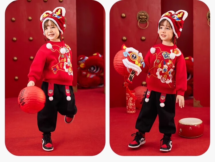 Dudujia Baby New Year Outfit Set, Red Festive Two-Piece Suit for Boys, Chinese New Year Clothes, Children's Clothing, Zhu Yinghong Color, Size 80 15