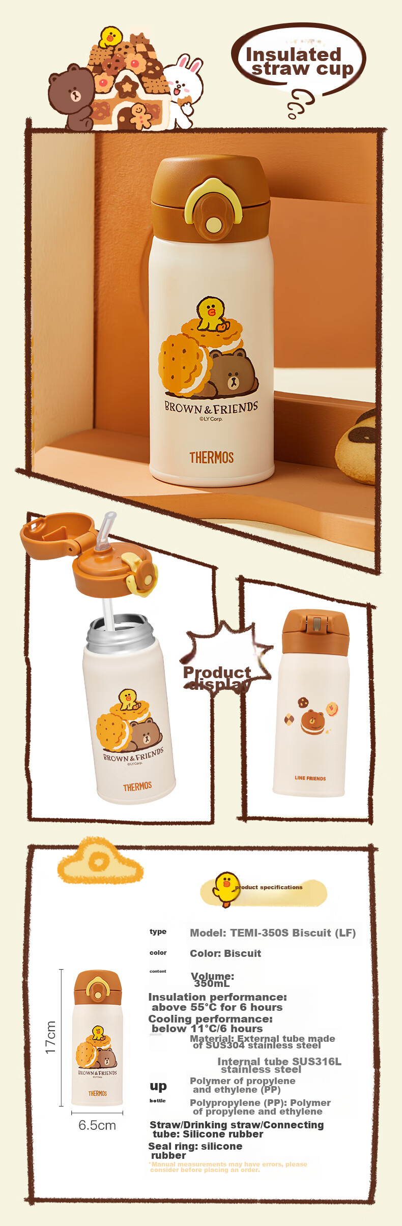 THERMOS Straw Insulated Bottle 500ml Unisex 316L Stainless Steel Water Cup Birthday Gift TEMI-SWEET(MFS) 2