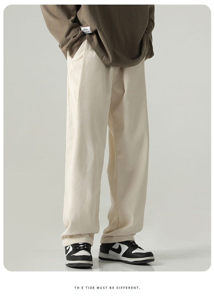 MMOPTOP Corduroy Pants for Men, Spring And Summer Vintage Loose-Fitting Straight-Leg Casual Trousers, 8302 Off-White S 11