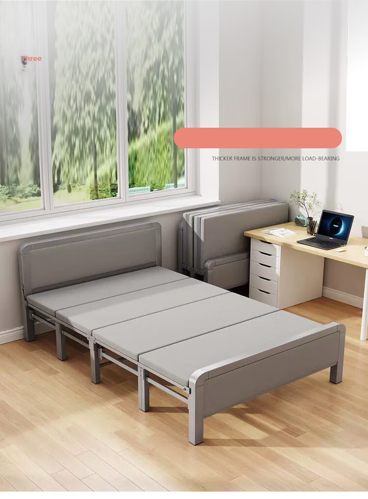 L&S Folding Bed Single Bed Office Nap Bed Home Care Bed Hard Board Bed BGC856 All Gray 120cm 4