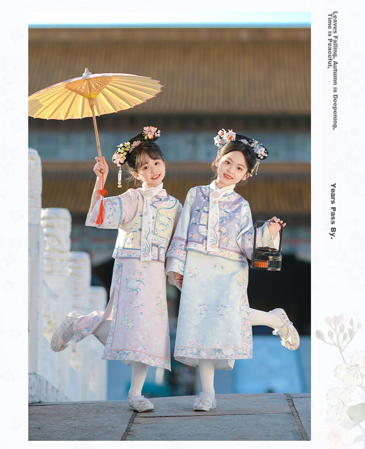 Qibo Girls' Cheongsam, Spring And Autumn Mid-Autumn Festival Children's Kindergarten New Hanfu, Blue-Purple + Neck Scarf, Size 130 27