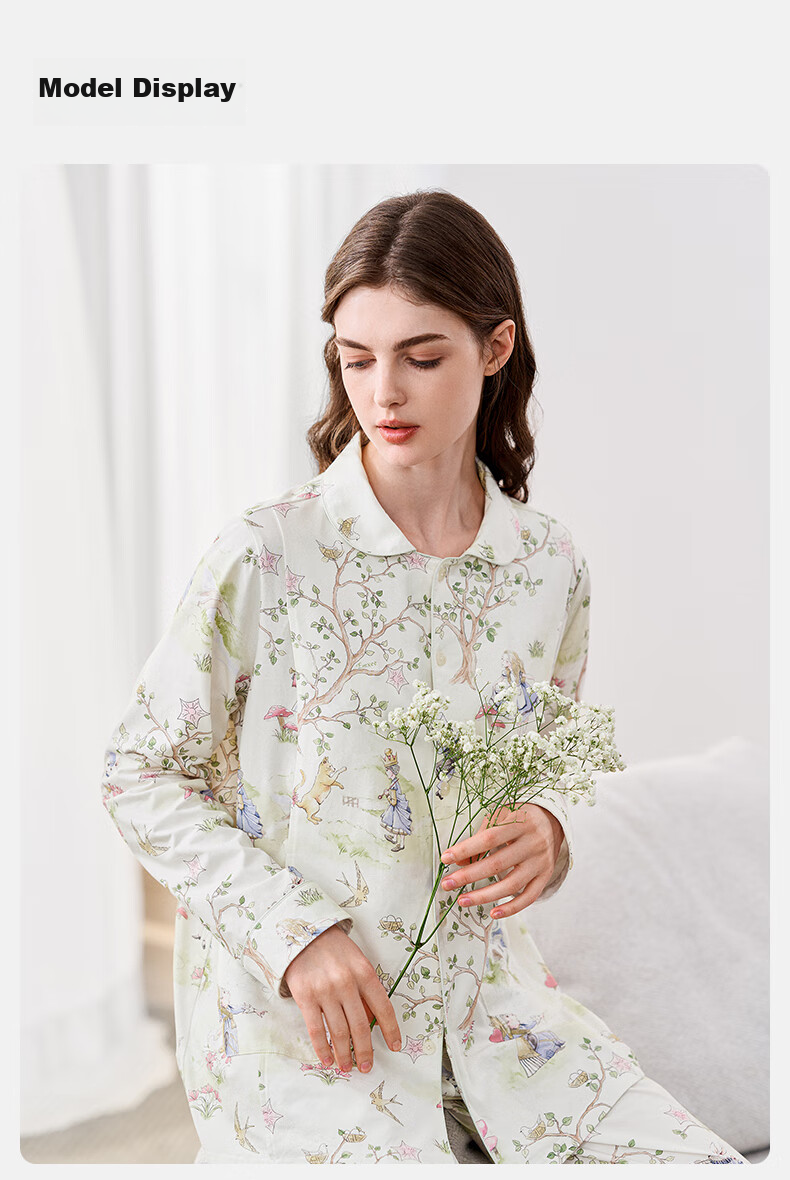 EMXEE Spring And Autumn Thin Maternity Pajamas with Built-In Chest Pads, Postpartum Nursing Sleepwear, Alice Home Wear, Size M 23