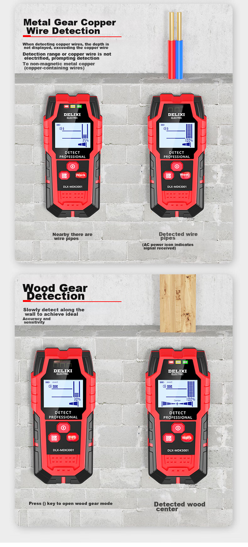 DELIXI ELECTRIC Multifunctional 4-in-1 Wall Detector Metal Circuit Wire Handheld Scanner Rebar Laser 6