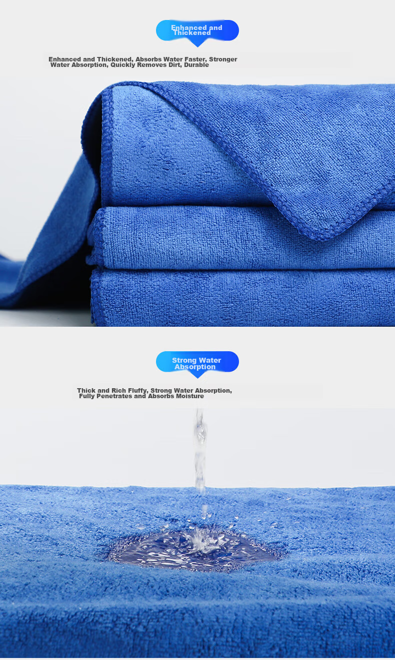 Good Weather Thick Cleaning Cloth for Car Washing, Property Maintenance, Kitchen Use, Lint-Free Towel, Two Pieces, 35*75cm, Blue 8