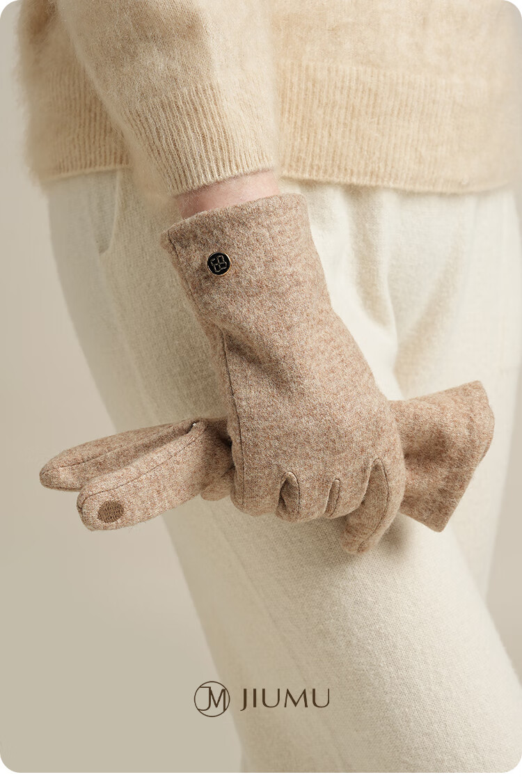 JIUMU Wool Thermal Gloves for Women, Winter Thickened Fleece-Lined, Windproof And Cold-Resistant, Touchscreen Compatible Driving Gloves 1