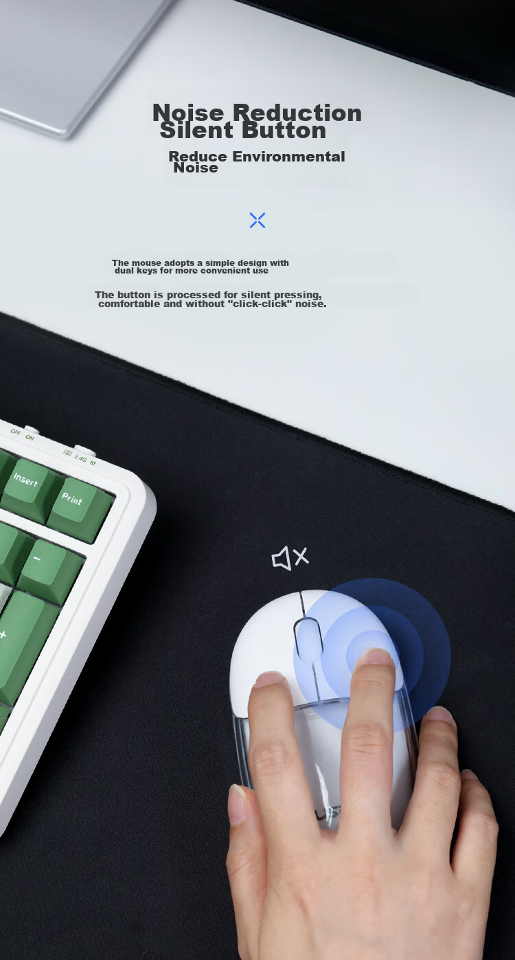 AUSDOM F01 Mouse, Bluetooth Wireless 2.4G Dual-Mode Transparent Mouse, for Home And Office Use, Rechargeable, Computer Laptop Silent White Light, High Aesthetic Value for Women, G04 Recommended Crystal White 5