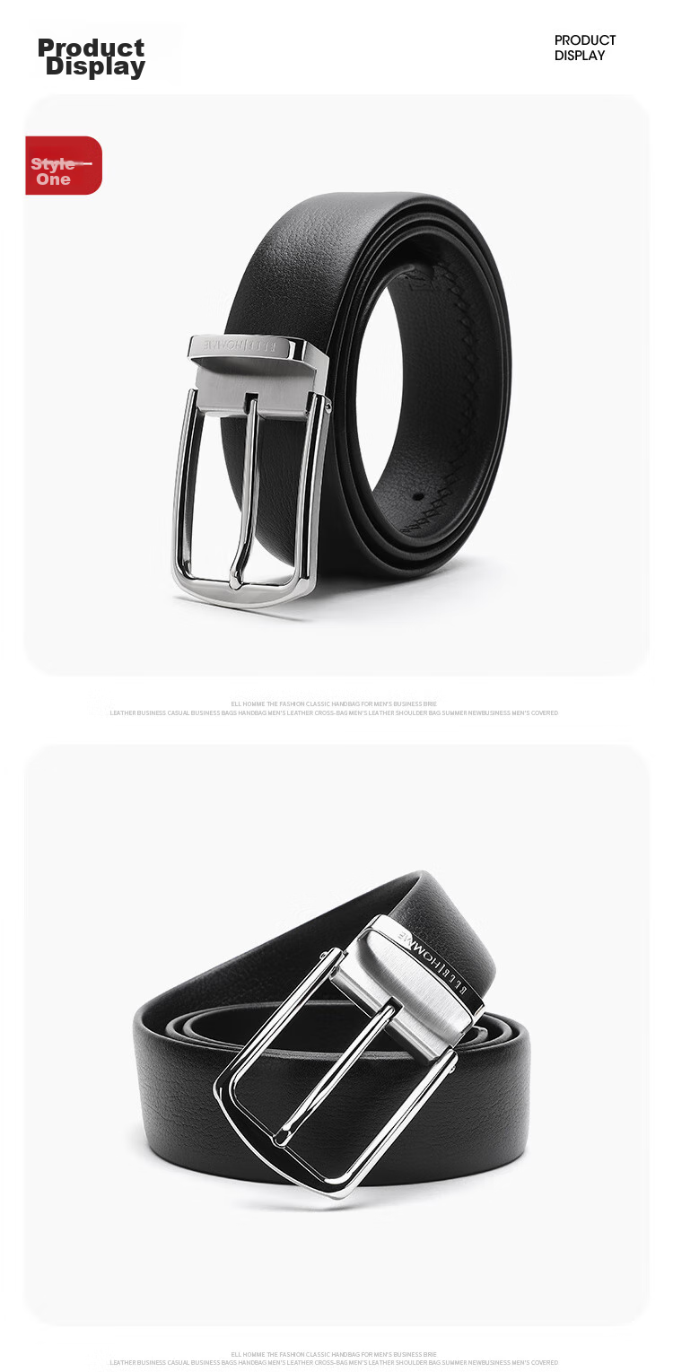 ELLE HOMME Men's Belt, Top-Grain Leather Buckle + Pin Buckle Belt, Stainless Steel Buckle Set, Birthday Gift for Me 10