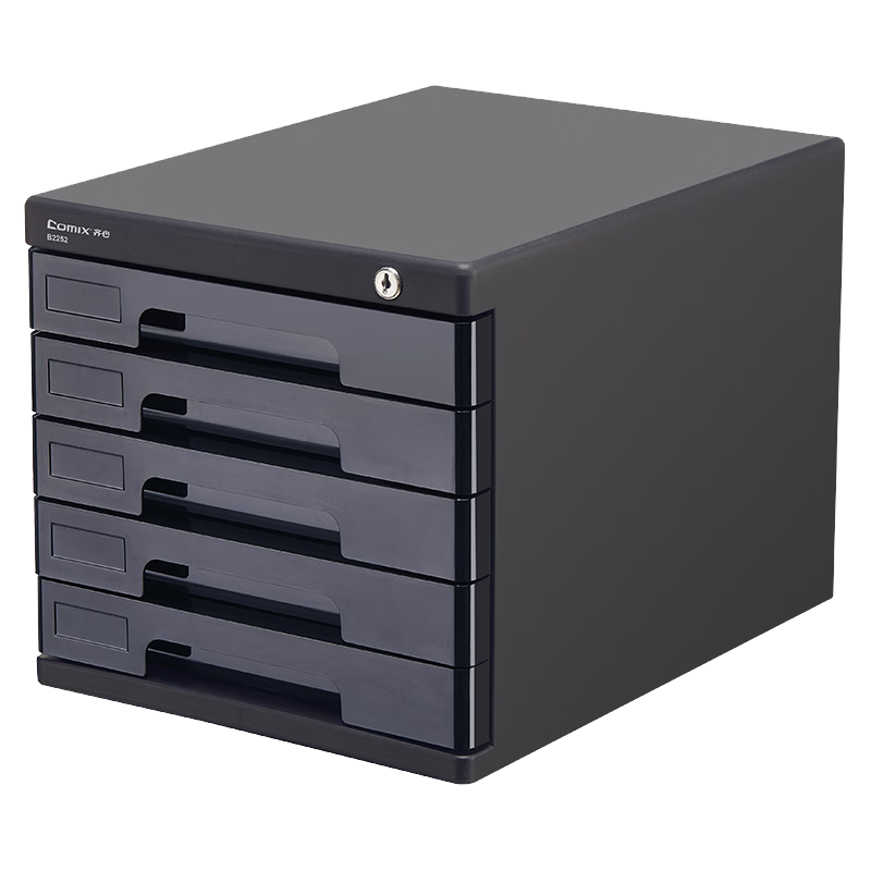 COMIX 5-Tier Lockable Desktop File Cabinet with Drawers, Plastic Handle Storage Cabinet with Index Labels, Office Supplies, Black B2252