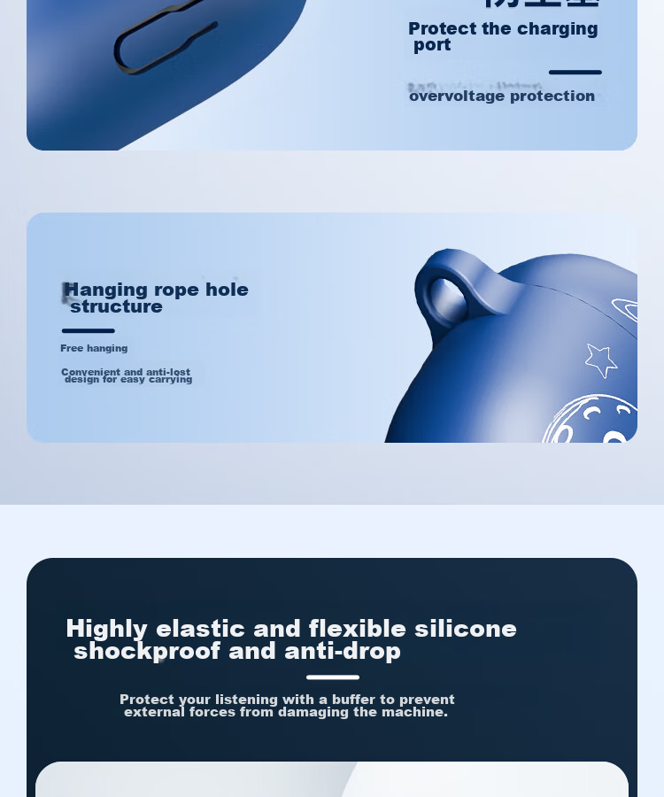 ESCASE Protective Case for IQOO TWS2 Earphones, Vivo TWS4 Silicone Soft Shell Bluetooth Storage Box, Shockproof Ultra-Thin Astronaut Design, Deep Blue + Anti-Loss Lanyard 5