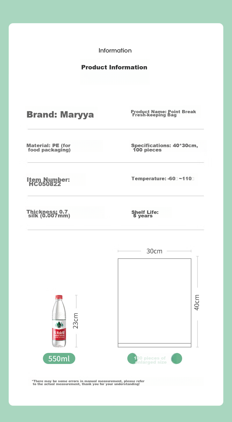 MARYYA Food Storage Bags, Food-Grade Medium Size, 250 Count, Kitchen Refrigerator Food Preservation Bags, Specially Designed for Fridge Use 3