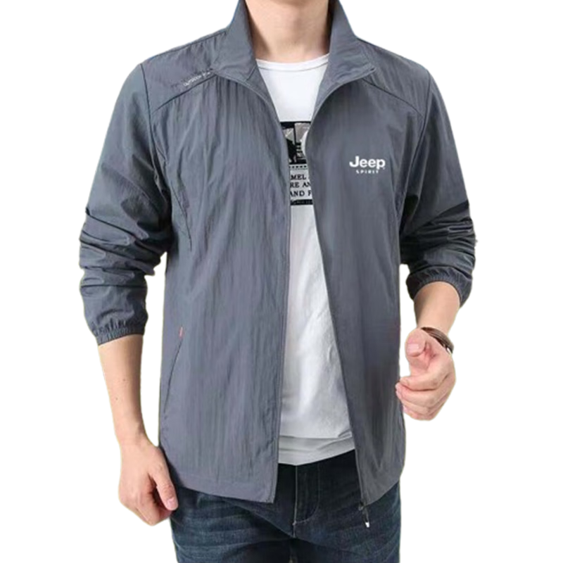 JEEP SPIRIT Men's Sun Protection Jacket, Summer Loose-Fitting Skin Coat, Outdoor Casual Fishing Wear, Light Blue, XL