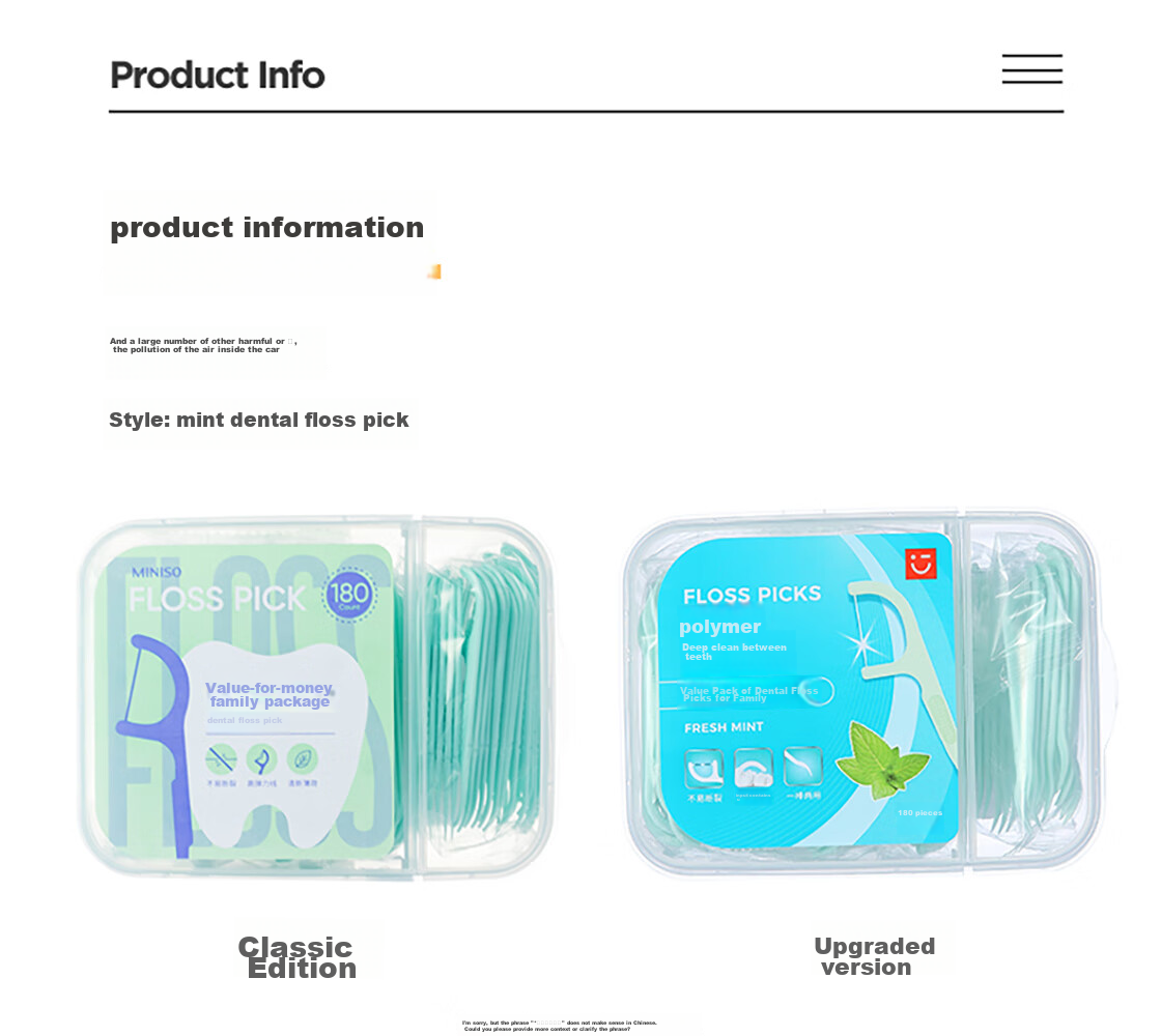 MINISO Value Family Pack Fine Smooth Dental Floss Picks for Cleaning Teeth Gaps, 180 Pieces * 2 Boxes 4