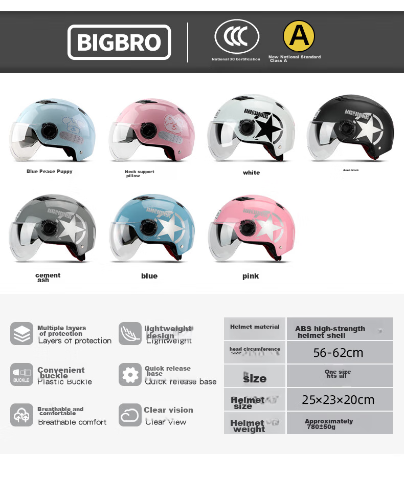 BIGBRO X333 Pink New National Standard 3C Dual-Lens Electric Motorcycle Safety Helmet, Riding Helmet for Men And Women, Sun Protection, Electric Scooter Summer Half Helmet 1
