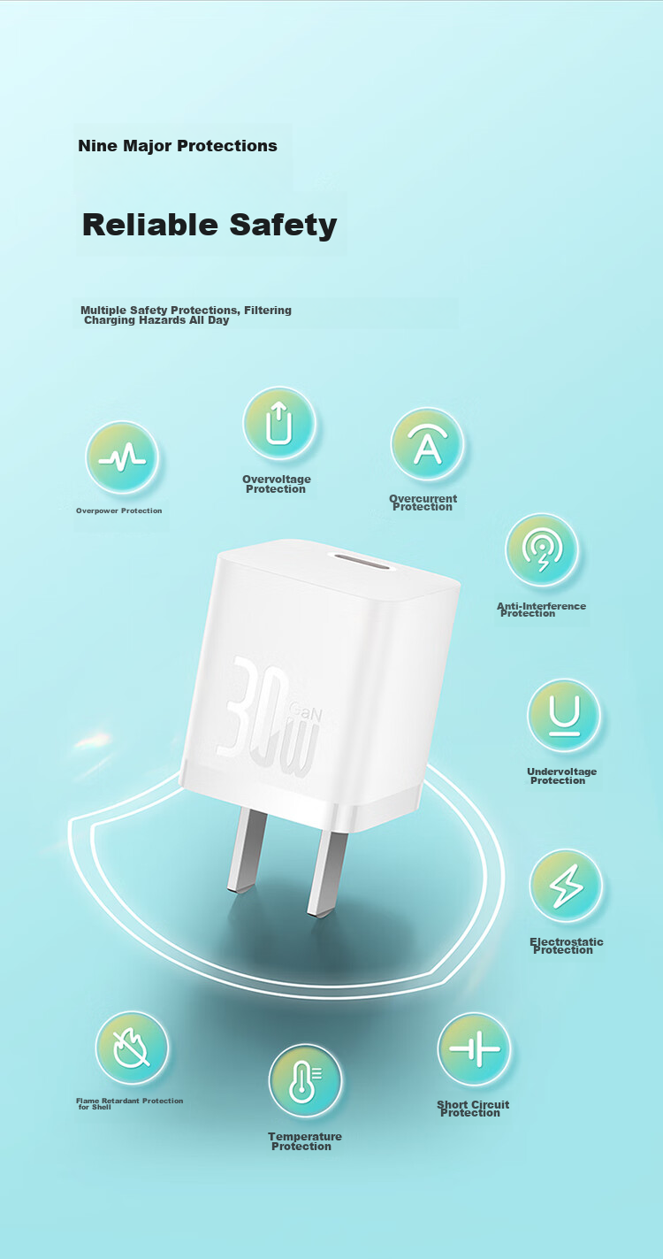 Baseus Kuoku Apple Charger GaN PD30W Fast Charging Head Compatible with IPhone17/16/15ProMax14/13/12/11 IPad And Phones Type-C Plug Purple 12