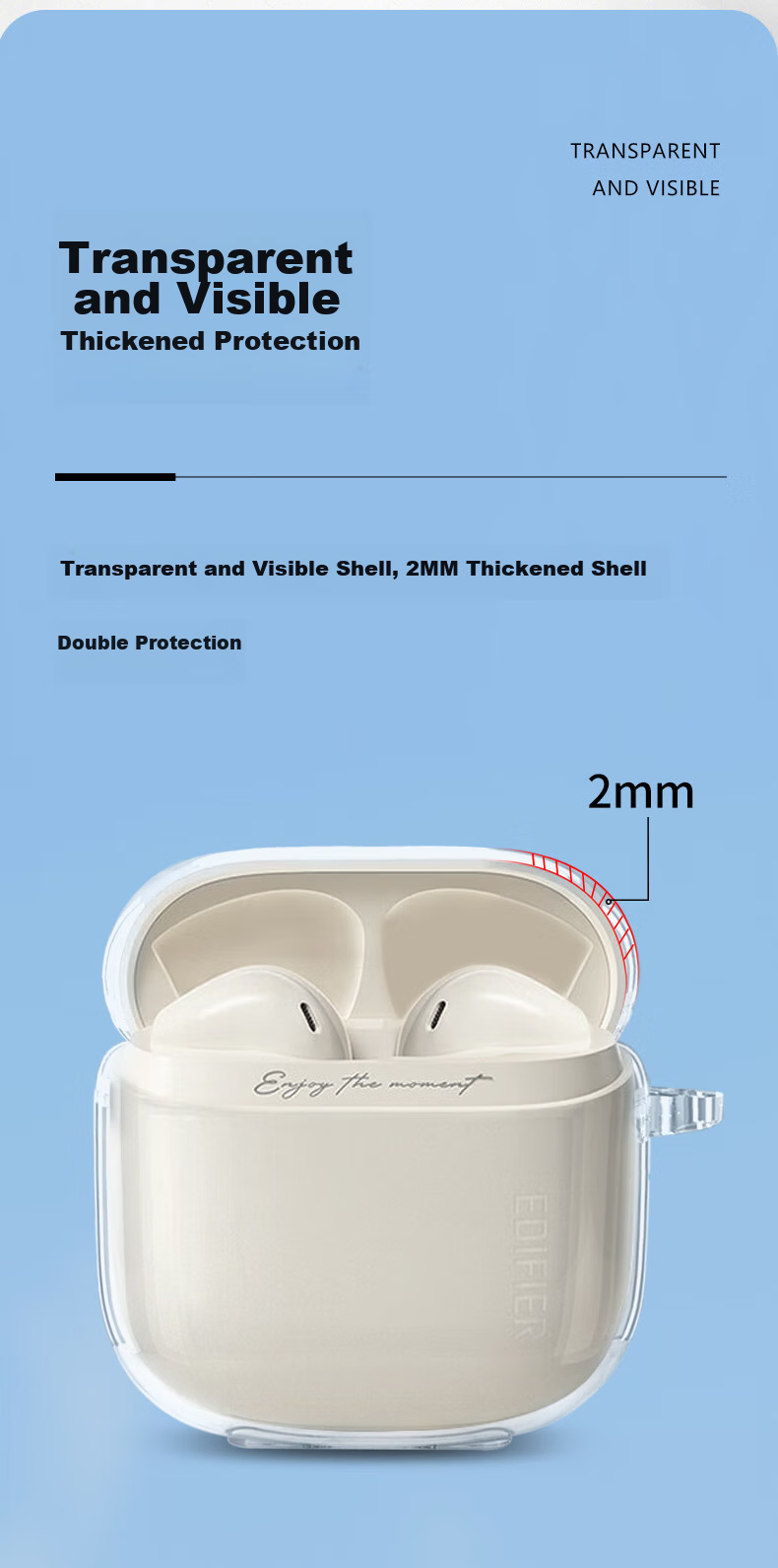 Masentek Compatible with Edifier Hua Zai Zero Air Bluetooth Earphone Protective Case, Soft TPU Charging Box, Silicone Storage Case Accessory, Ultra-Thin Shockproof And Stain-Resistant, Transparent 4