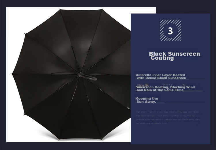 Tiantangshan UV Protection Umbrella with Long Handle, Semi-Automatic Extra-Large 10-Rib Reinforced Business Umbrella, Black 9