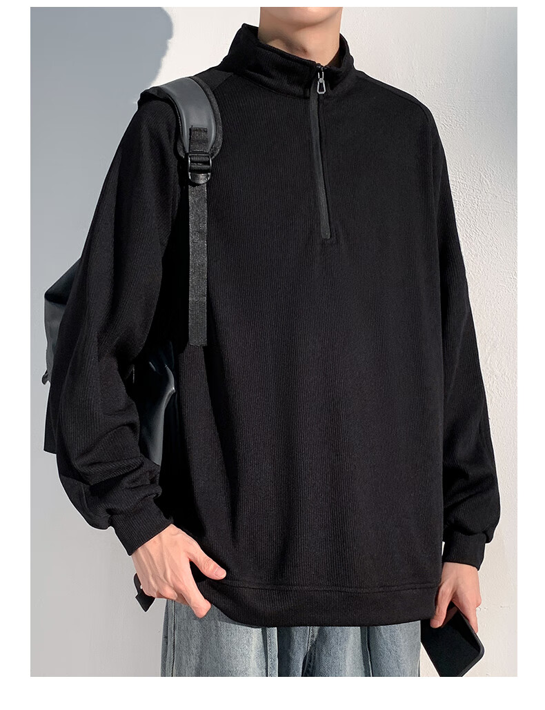 Homlean American-Style High-Quality Hoodie for Men, Autumn Loose-Fit Trendy Pullover Stand-Collar Half-Zip Base Layer HM06 Gray L 15