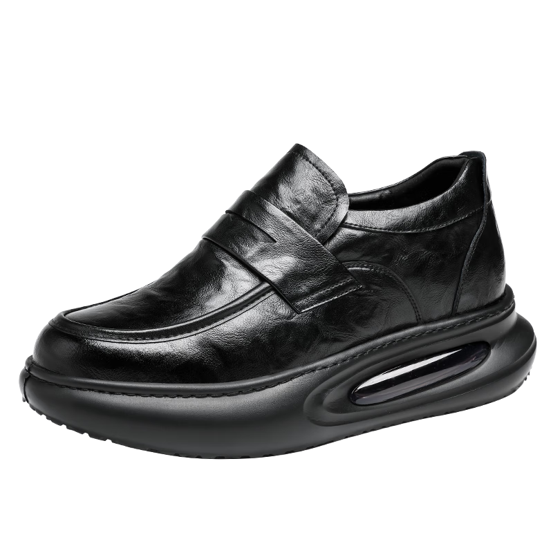 CARTELO Business Casual Leather Shoes with Height-Increasing Air Cushion, Thick-Soled Loafers, Slip-On Elevated Leather Shoes for Men, 9992 Black, Size 40