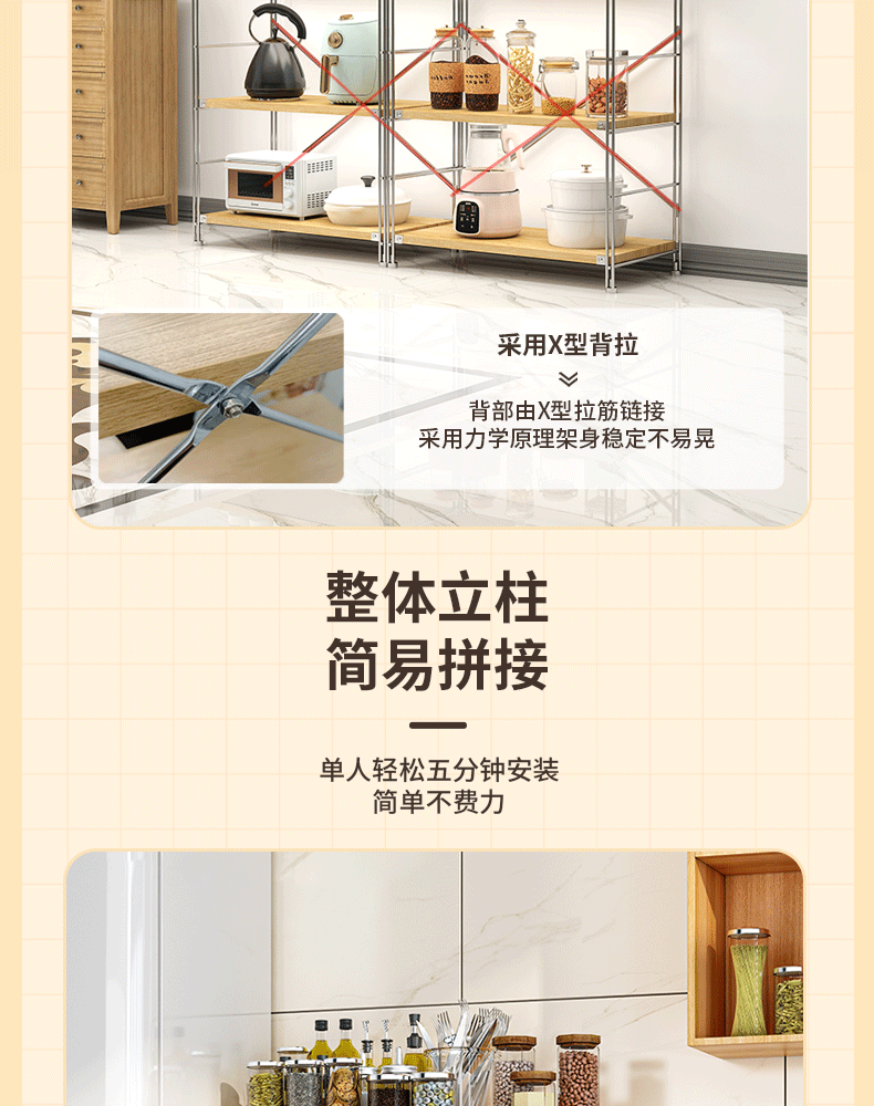 Moxiao Japanese-Style Kitchen Storage Rack, Multi-Layer Organizer Shelf, Floor-Standing Microwave Oven Storage Rack, Home Use Storage Shelf, Five Layers, 70*40*170 1