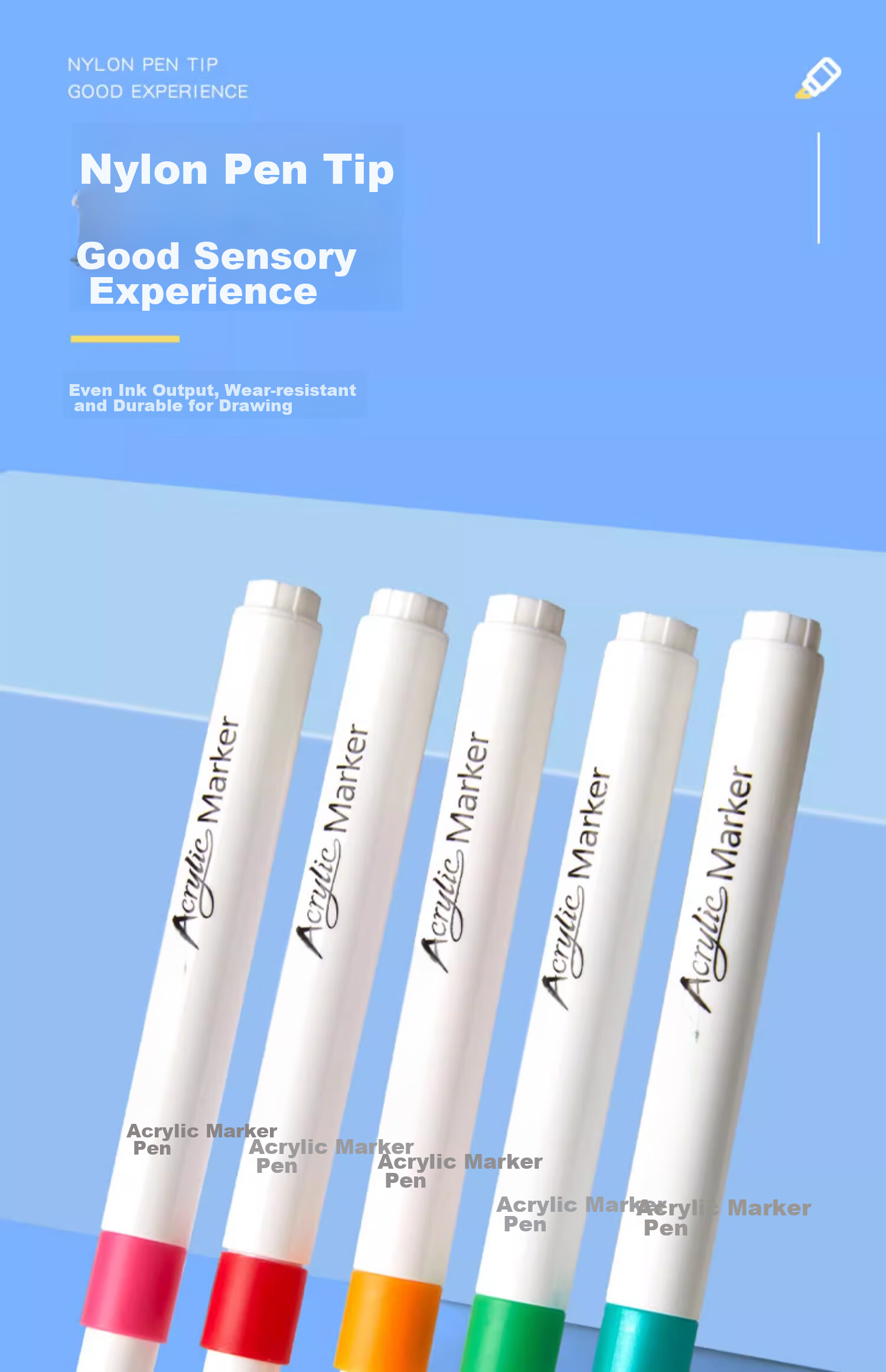Liupintang Acrylic Markers, Waterproof Non-Translucent Watercolor Pens, Specially Designed for Primary School Students, Soft Tip, Washable, Art Supplies for Students, Kindergarten Children's Drawing Pens, Durable Handles, Acrylic 8