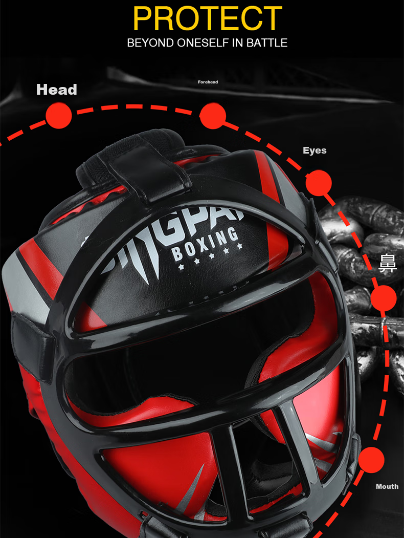 Jingpai Full-Face Boxing Helmet for Adults And Children, Face Shield, Head Guard for Sanda And Taekwondo Protective Gear, Blue, Size S 9