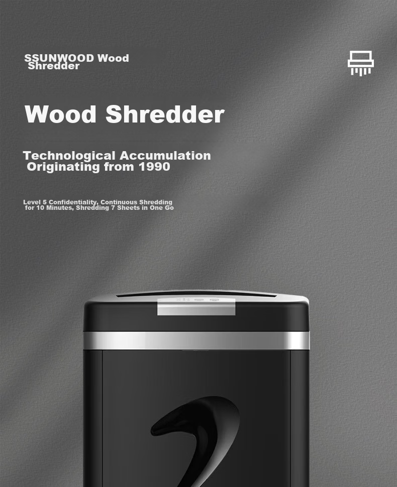 SUNWOOD Level 5 Confidential Office Commercial Paper Shredder (7 Sheets Per Pass, 20 Minutes Continuous Operation, 20L Capacity for Shredding Paper, Cards, Paper Clips, Staples) SD9331D 1