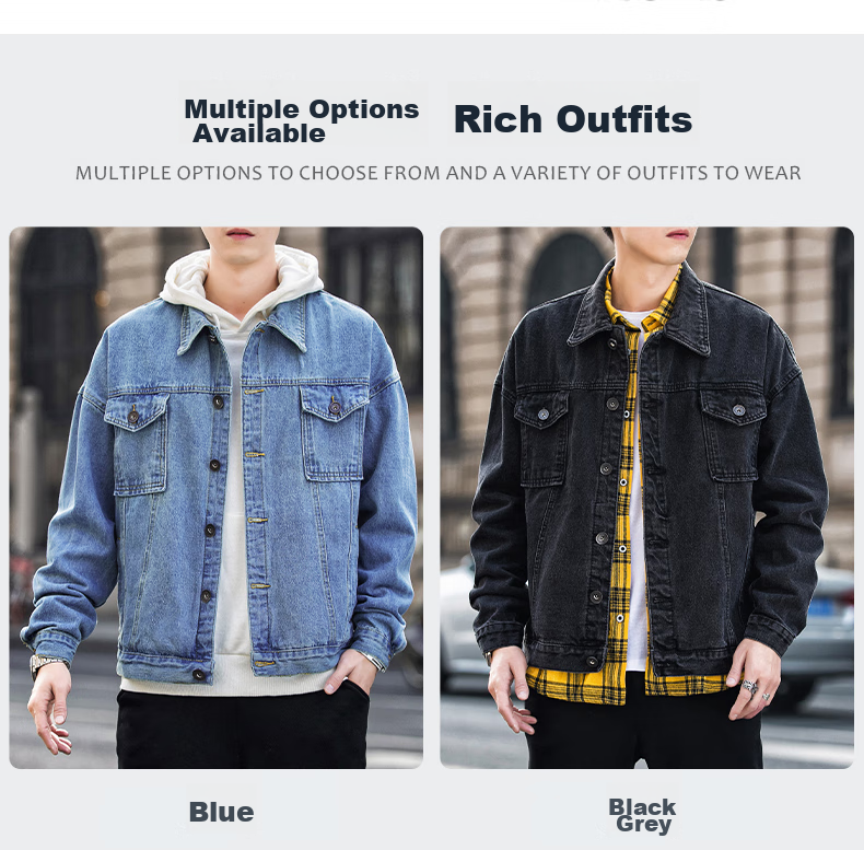 Foss Phil Men's Denim Jacket, Spring And Autumn Casual Retro Trendy Loose Fit Hong Kong Style Workwear Jacket Top FPJK4 Black XL 3